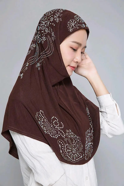 H006 Adults or big gilrs good size muslim hijab scarf with rhinestones islamic headscarf hat armia pull on headwrap ramadan gift