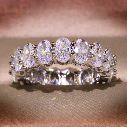 New Luxury Female White Crystal Stone Ring Rose Gold Silver Wedding 925 Silver Ring Female Cute Oval Zircon Engagement Jewelry