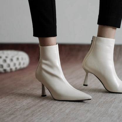 Krazing Pot Big Size 42 Cow Leather Pointed Toe High Heels Chic Design Concise Winter Spring Shoe Dress Warm Wedding Ankle Boots