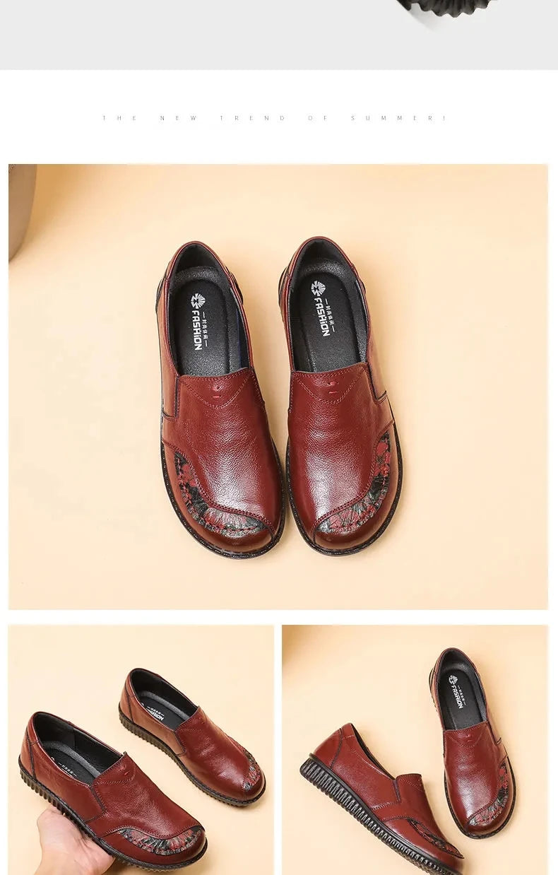Genuine Leather Ballet Flats Shoes Women Vintage Luxury High Quality Loafers Women's Moccasins Casual Elegant Ladies Wide Shoes