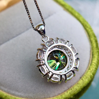 Luomansi VVS1 5CT 11MM Green Moissanite Necklace Passed Diamond Test S925 Jewelry Woman Wedding Party