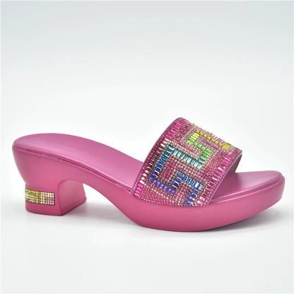 New African Wedding Shoes Decorated with Rhinestone Luxery Shoes Women Open Toe Shoes Slip on Italian Ladies Shoes and Sandals