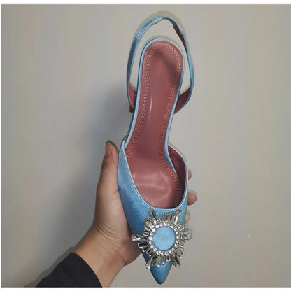 2025 Brand women Pumps luxury Crystal Slingback High heels Summer bride Shoes Comfortable triangle Heeled Party Wedding Shoes