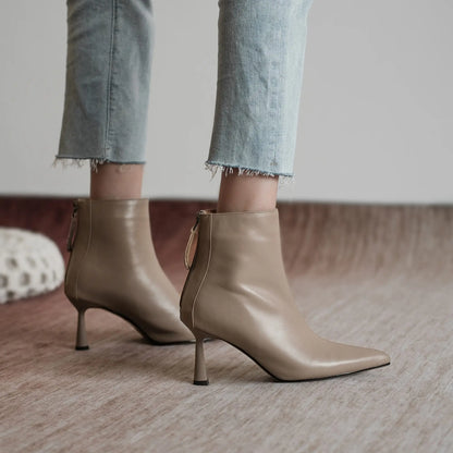 Krazing Pot Big Size 42 Cow Leather Pointed Toe High Heels Chic Design Concise Winter Spring Shoe Dress Warm Wedding Ankle Boots