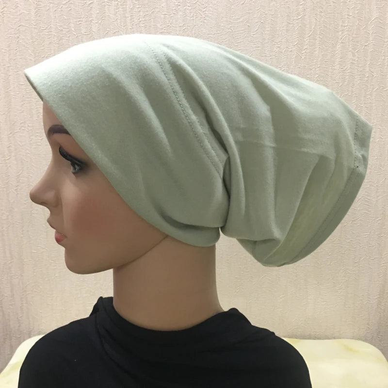 H066 Plain tube hat with cardboard underscarf Muslim Turban Pure Color Stretch Inner Hijabs Women Head Scarf Under Hijab Bonnet