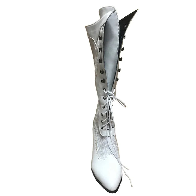 Retro Women Boots Autumn Winter Sexy Shoes Woman Lace-up Pointed Toe Low Heels Mid-calf Boots for Women Custom 34-43  WSH3450