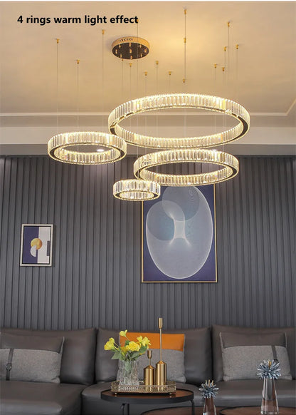 Modern Luxury Led Dimmable Pendant Lights Lustre Living Room Chandelier Lamp Fixtures Foyer Shiny Steel  Luminarias Light