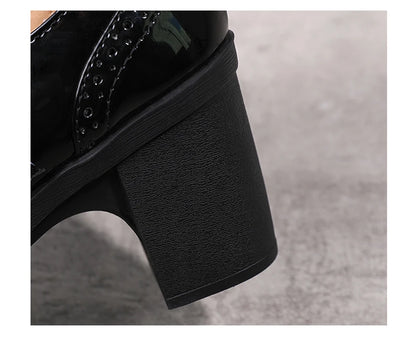 EOFK Women Pumps Shoes Genuine Leather New Mary Jane High Heels Shinny Patent Woman Ladies Shoes Pumps Brogue High Square Heel