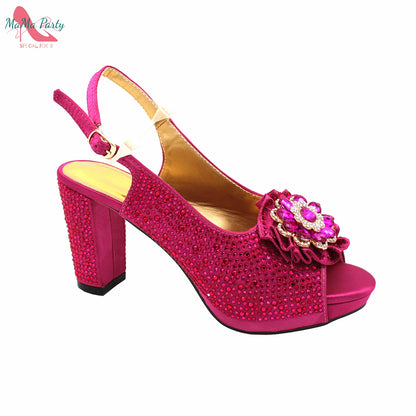 Buckle Strap Sandals Nigerian Women Shoes and Bag Set in Yellow Color with Shinning Crystal Italian Lady Shoes and Bag for Party
