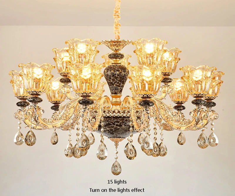 French Luxury Crystals Chandelier Living Room Bedroom Lamps Atmosphere Minimalist Ceramic Bedroom Crystal Lamp Villa Light Stair