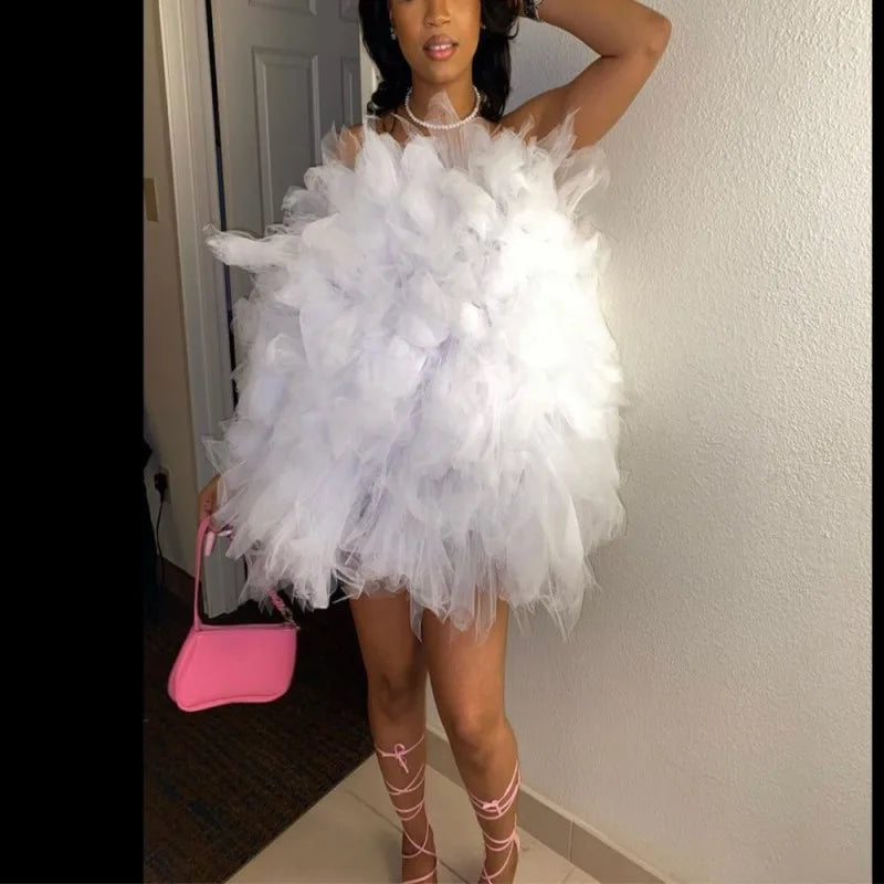 Mini Short WhiteTulle Dress Yong Girls Homecoing Wear Ball GownChic Puffy  Tulle Dress Birthday Robes  FOr Phot Shoot Beach Gown