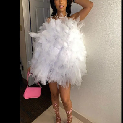 Mini Short WhiteTulle Dress Yong Girls Homecoing Wear Ball GownChic Puffy  Tulle Dress Birthday Robes  FOr Phot Shoot Beach Gown