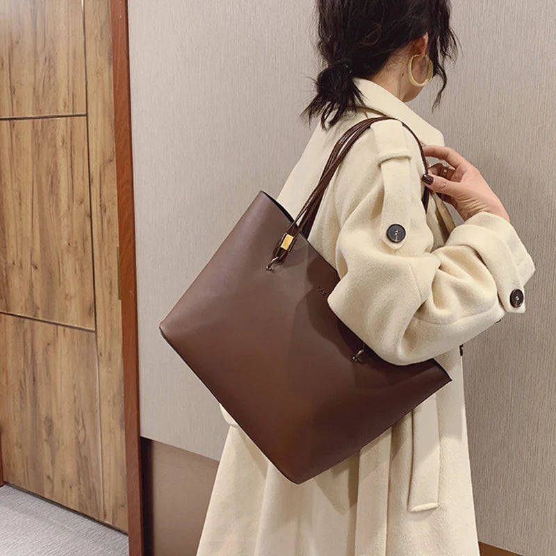 Solid Color Women's PU Leather Handbag and Purse Luxury Large Capacity Fashion Shoulder Bags Female Designer Shopping Tote Bags