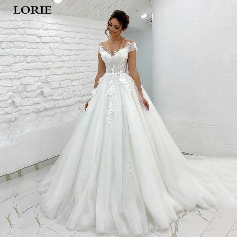 LORIE Princess Wedding Dress off The Shoulder 3D Lace Appliques Boho Bride Dresses Vestido De Novia Customized Ball Gowns 2022