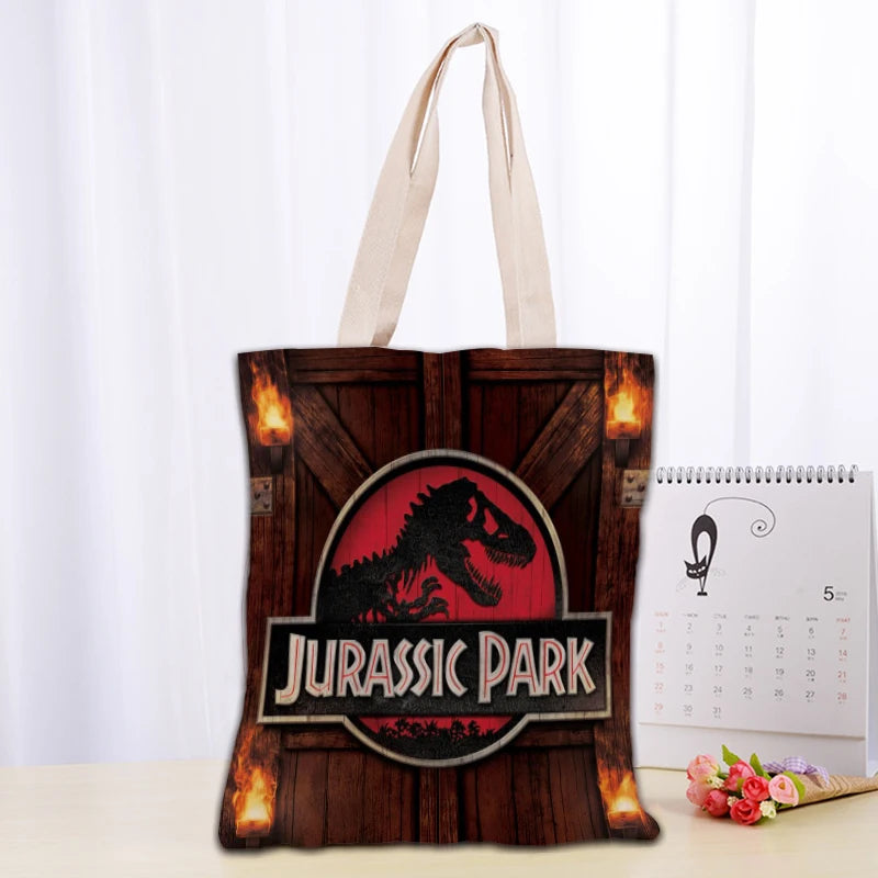 Custom Jurassic Park Logo Tote Bag Reusable Women Canvas Shoulder Bag Handbag Shoulder Pouch Foldable Canvas Shopping Bags