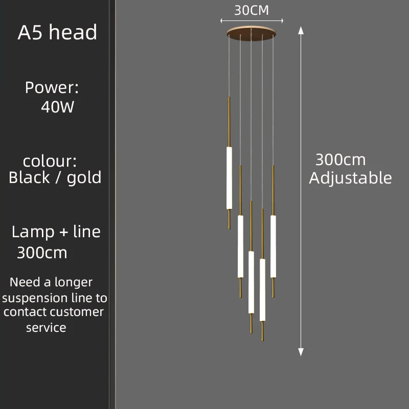 Led Pendant Light Golden Black Long Line Hanging Long Branch Chandelier Compound Attic Living Room Staircase Lighting Chandelier