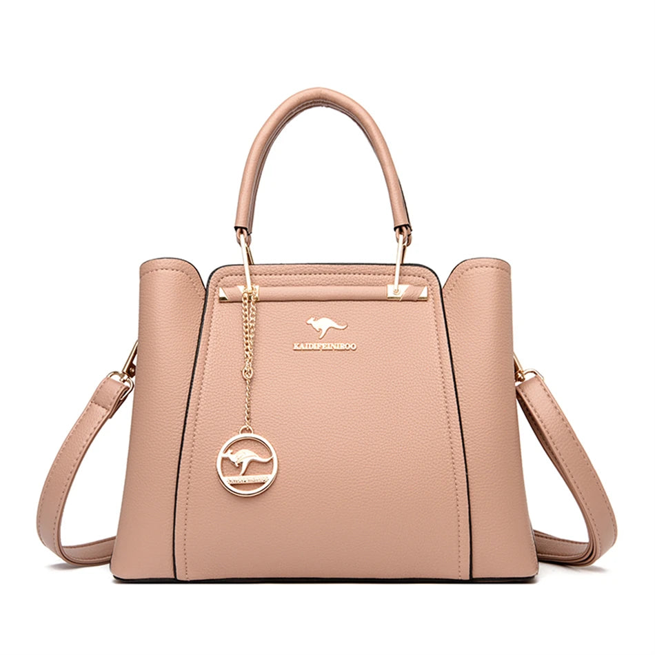 Casual Tote Women's Soft Leather Handbag Luxury Designer 3 Layers Shoulder Crossbody Bag Lady Large Capacity Shopper Sac A Main