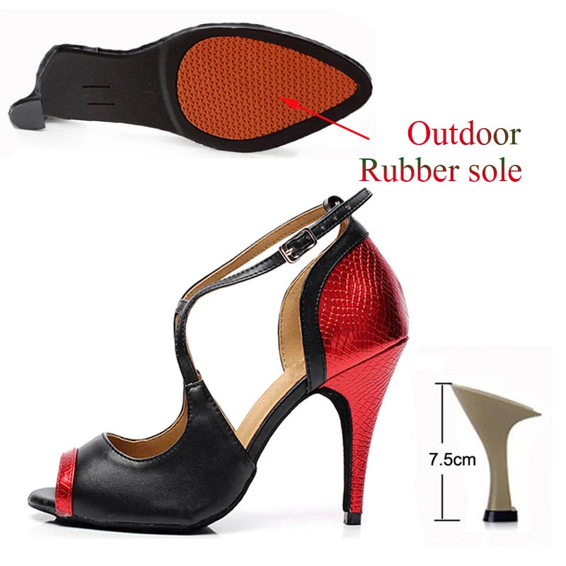 Latin Dance Shoes For Women Tango Salsa Dance Shoes for Girls High Heels 10cm Gold Red Summer Sandals for Women Dance Shoes