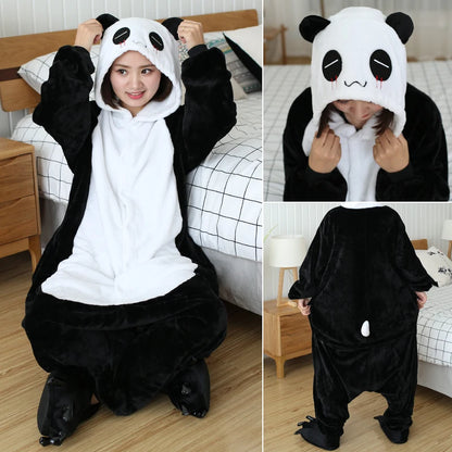 Adults and Children's Kigurumi Animal Onesies Unicorn Bear Pajamas Cartoon Frog Panda Women Men Warm Flannel Hooded Sleepwear