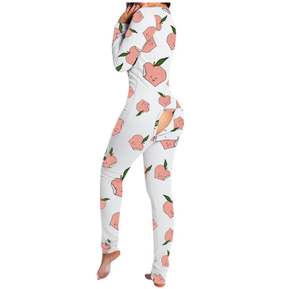 Sexy Women Pajamas Onesies Button-down Front Buttoned Flap Adults Pyjama Plaid Cow Print V-neck Long Sleeve Jumpsuit Sleepwear