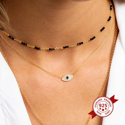 YooFaning 925 Sterling Silver Gold Chain Crystal Zirconia Evil Eye Necklace Diamond Anniversary Gift Wedding Girl Huggie Jewelry