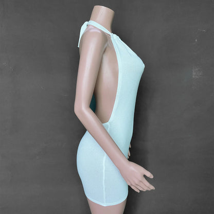 Cryptographic Halter Sexy Backless Mini Dresses Bodycon Skinny Club Party Sleeveless Knitted Dress Fall Streetwear Beach Holiday
