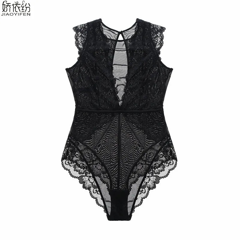 JYF Brand Vintage Sexy Onesies Ultra thin Lace Sleeveless Sleepwear Backless Transparent Mesh Cozy Soft Women's Pajamas