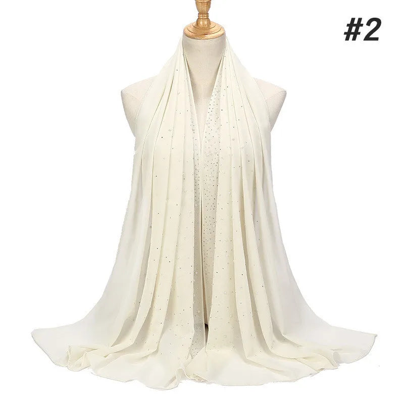 2024 hot sale women plain bubble pearl chiffon scarf Head hijab wrap solid shawls headband foulard femme muslim hijabs stores