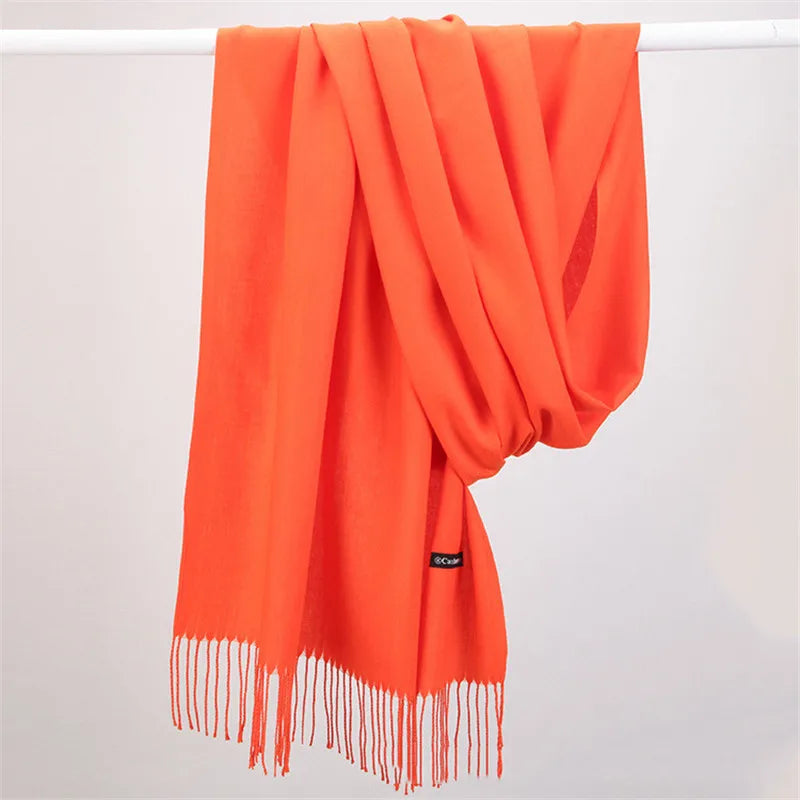 Fashion Solid Color 2023 Women Scarf Winter Hijabs Tessale Tassels Long Lady Shawls Cashmere Like Pashmina Hijabs Scarves Wraps