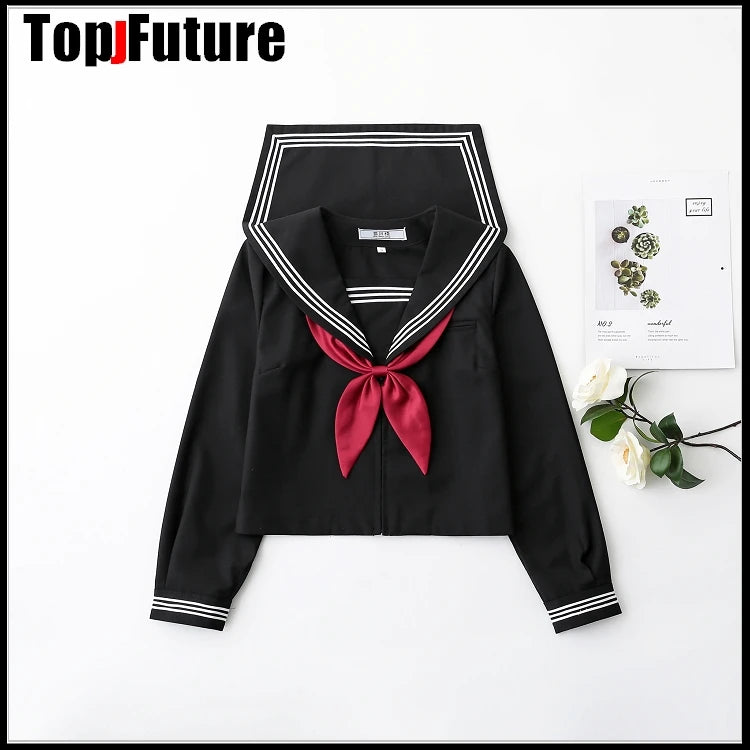 Basic JK uniform dress orthodox black Guanxi Lapel improved white three sailor suit Japanese summer student TOP SHIRT