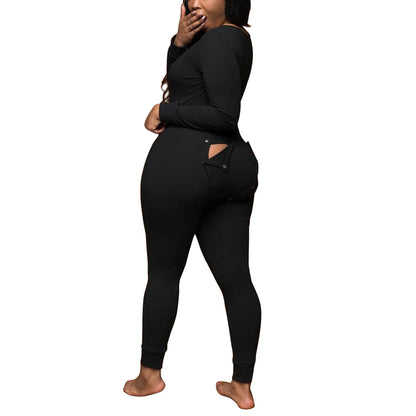 2025 Sexy Women Ladies Deep V Neck Overalls Butt Flap Pajamas Sleepwear Long Sleeve Bodycon Bodysuit Jumpsuit Rompers Clubwear