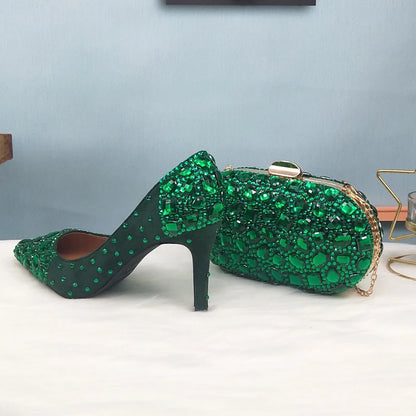 BaoYaFang 2022 NEW ARRIVE Green Crystal Wedding Shoes Woman Thin Heel Pointed Toe Bridal Party Dress Shoe Big Size High Pumps