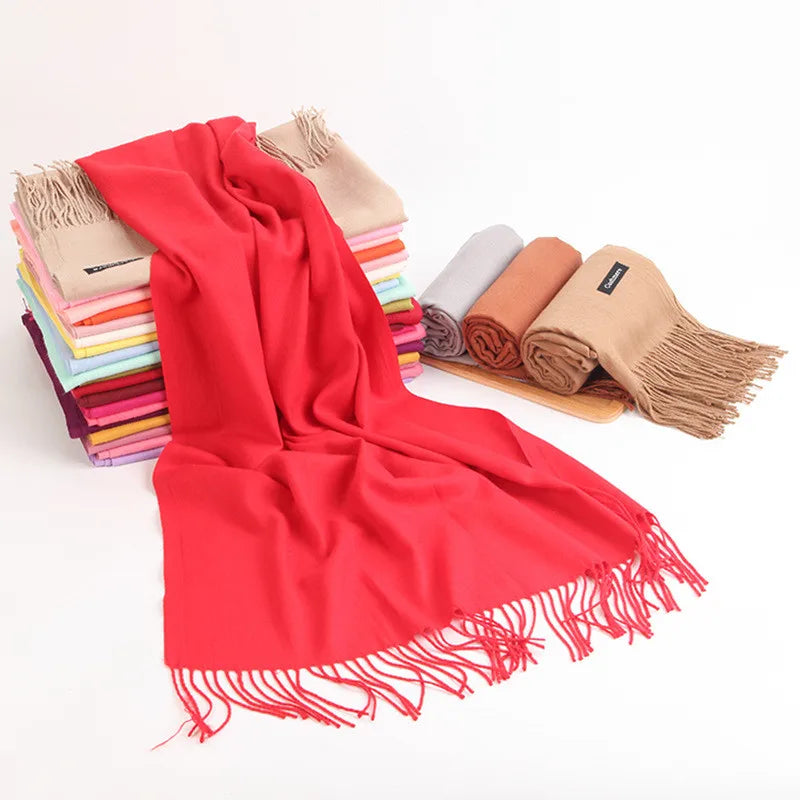 Fashion Solid Color 2023 Women Scarf Winter Hijabs Tessale Tassels Long Lady Shawls Cashmere Like Pashmina Hijabs Scarves Wraps