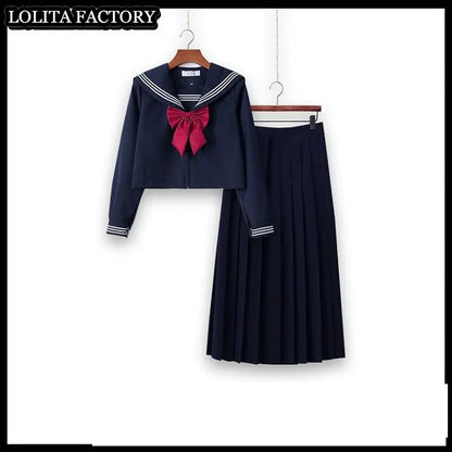 Dark magic  JK sailor suit women's orthodox 80cm long skirt middle suit Japanese sailor's uniform academic school uniform