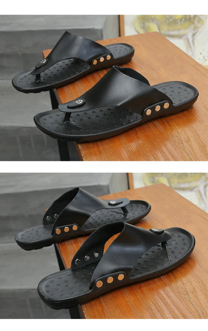 YRZL Slippers Summer Flip-Flops for Men Beach Slippers Brown Sandals Comfortable Shoes Non-Slip Bathroom Shoes  Men Slides