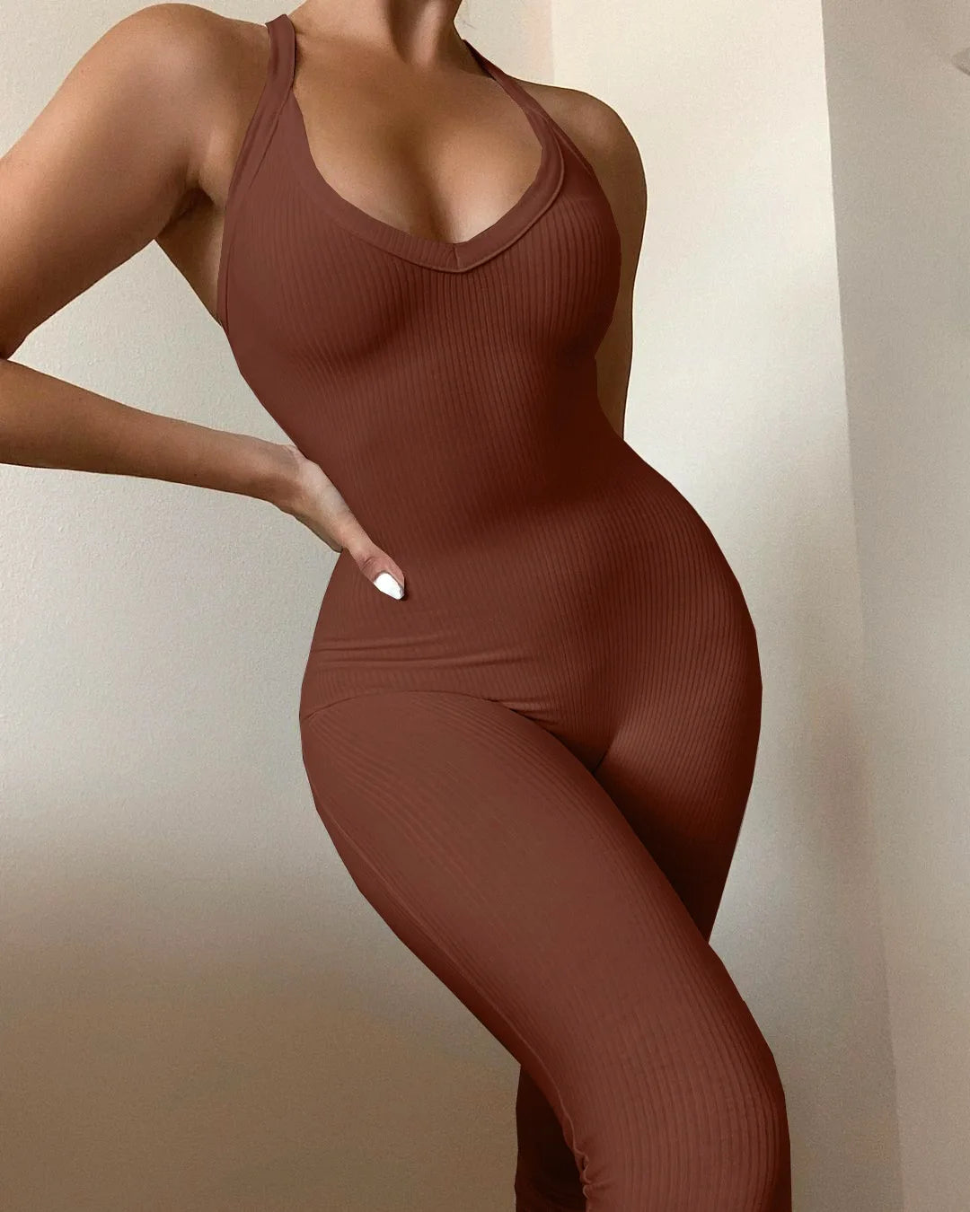 Sexy Cleavage Jumpsuits Women Classic Simple Casual Sporty Wear Sleeveless V-Neck Back Criss Cross Active Casualwear