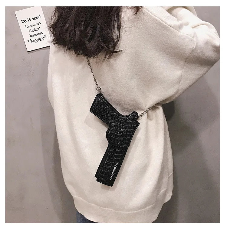 YoReAi New 3D Gun Shaped Chains Women Shoulder Bags Luxury Leather Crossbody Bag Lady High Quality Small Purses Clutch for Girls