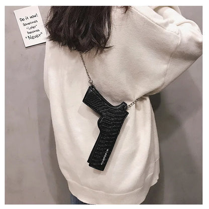 YoReAi New 3D Gun Shaped Chains Women Shoulder Bags Luxury Leather Crossbody Bag Lady High Quality Small Purses Clutch for Girls