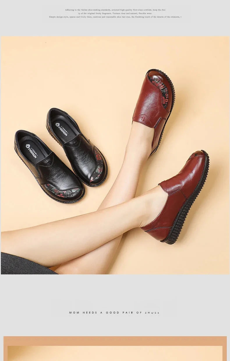 Genuine Leather Ballet Flats Shoes Women Vintage Luxury High Quality Loafers Women's Moccasins Casual Elegant Ladies Wide Shoes