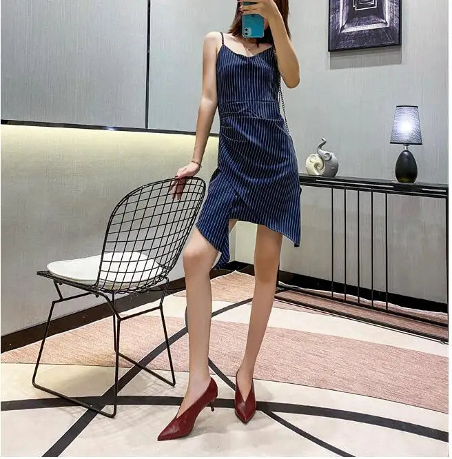 Sandals Luxury Brand Sexy Dress Shoes Elegant Chunky High Heeeled Pumps Sexy Pointed Toe Evening Shoes Women Shoes V Cut Shoes