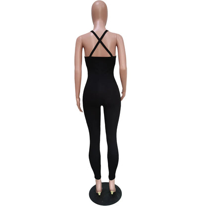 Sexy Cleavage Jumpsuits Women Classic Simple Casual Sporty Wear Sleeveless V-Neck Back Criss Cross Active Casualwear