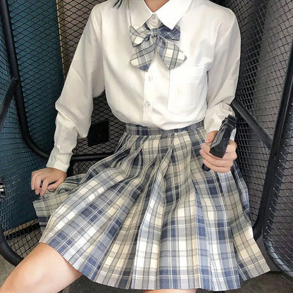 Full Set School Clothes Japanese Style Uniform Long Sleeve Jk Seifuku for Girl High Waist Pleated Skirt Anime Cosplay Schoolgirl