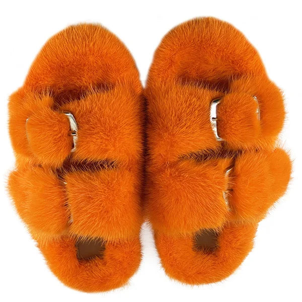 Slippers Ladies Summer Fluffy Mink Fur Slippers 100% Mink Fur Slippers Ladies Sandals 2021 Home Slippers Girls Outdoor Slippers