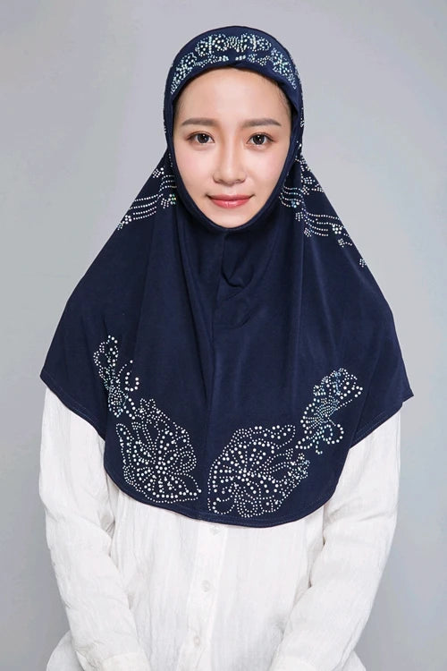 H006 Adults or big gilrs good size muslim hijab scarf with rhinestones islamic headscarf hat armia pull on headwrap ramadan gift