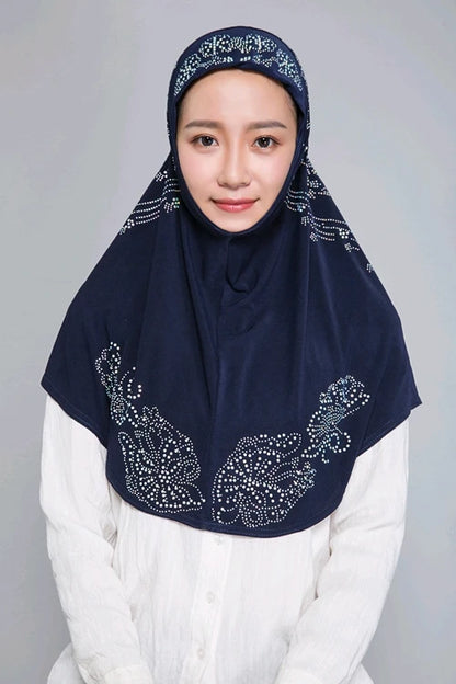 H006 Adults or big gilrs good size muslim hijab scarf with rhinestones islamic headscarf hat armia pull on headwrap ramadan gift