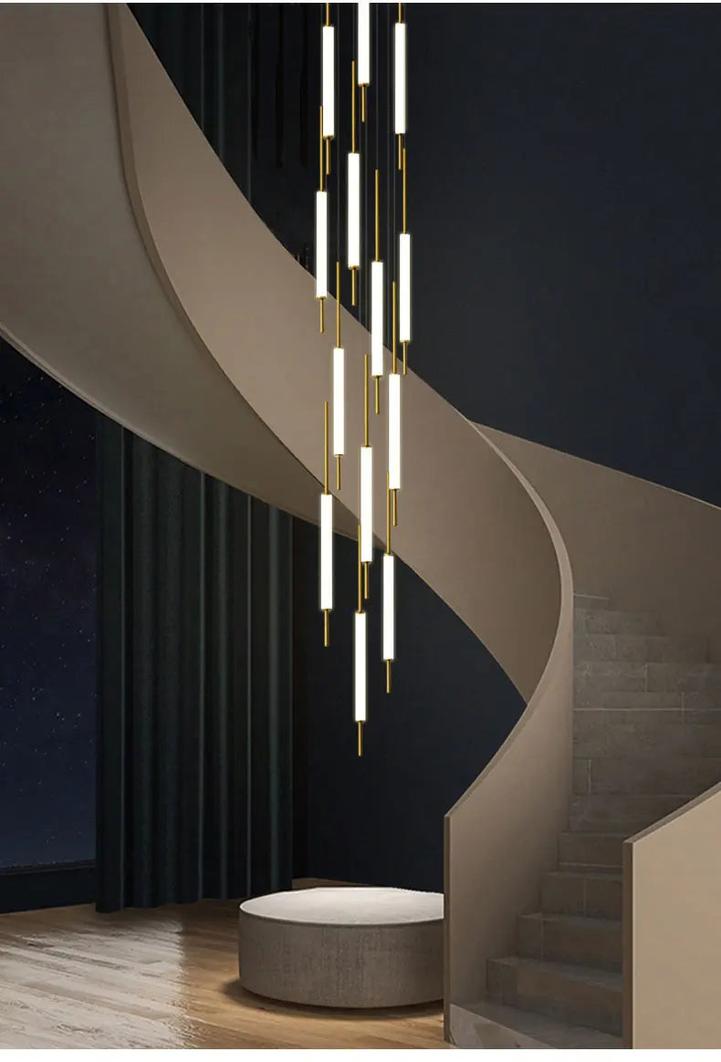 Led Pendant Light Golden Black Long Line Hanging Long Branch Chandelier Compound Attic Living Room Staircase Lighting Chandelier