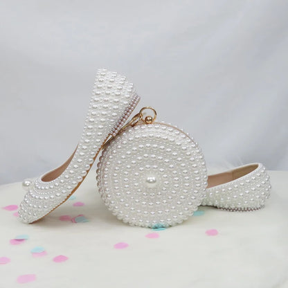 BaoYaFang White Beads Pearl Women Wedding Shoes Bride High Heels Shoes Ladies Super Big Size Party Dress Shoes Woman Pointed Toe