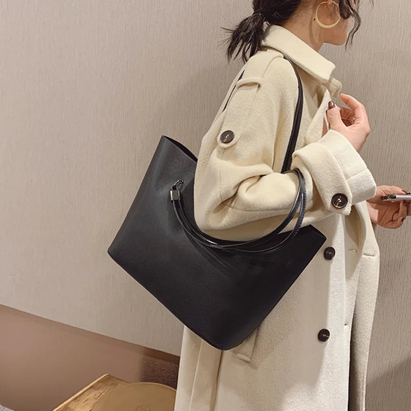 Solid Color Women's PU Leather Handbag and Purse Luxury Large Capacity Fashion Shoulder Bags Female Designer Shopping Tote Bags