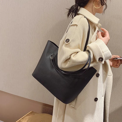 Solid Color Women's PU Leather Handbag and Purse Luxury Large Capacity Fashion Shoulder Bags Female Designer Shopping Tote Bags