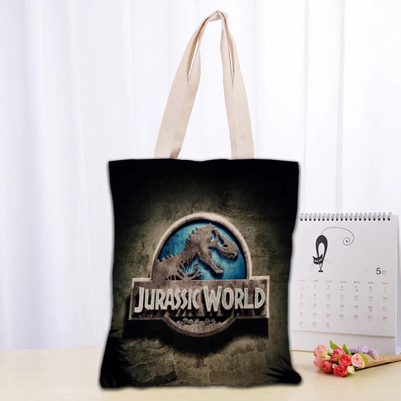 Custom Jurassic Park Logo Tote Bag Reusable Women Canvas Shoulder Bag Handbag Shoulder Pouch Foldable Canvas Shopping Bags